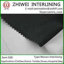 50D black woven fabric coated pa interlining most popular in turkey, thailand